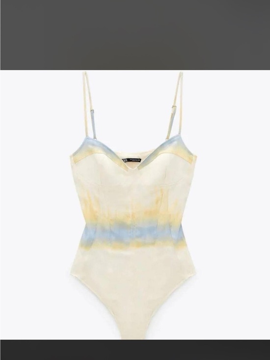 Zara Tops - Zara Cream Tie Dye Sweetheart Bodysuit Blue Yellow Size S
